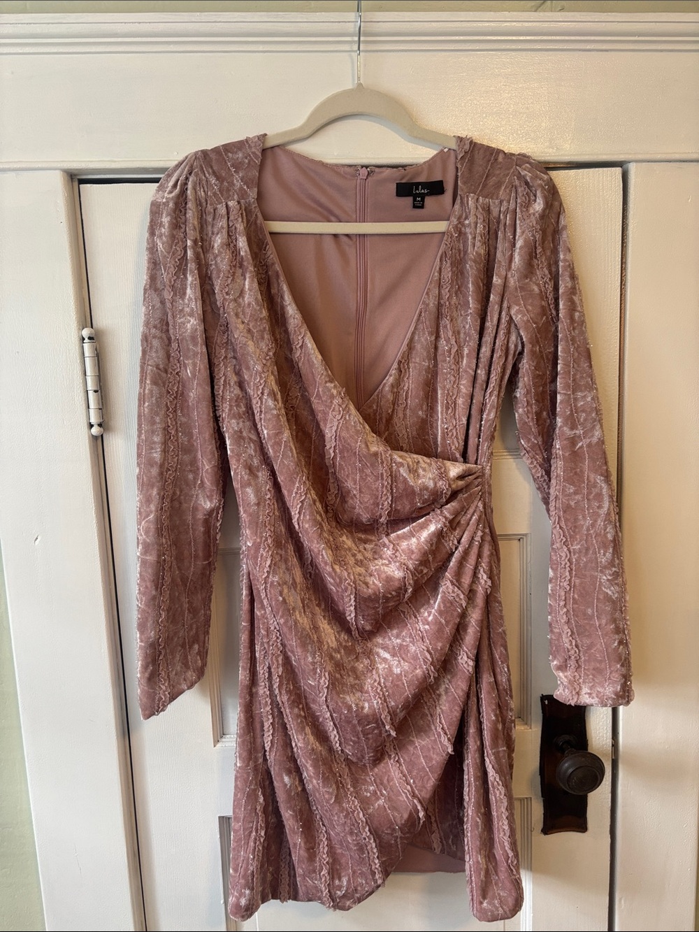 Lulu's Dusty Pink Velvet Wrap-Front Long Sleeve Dress